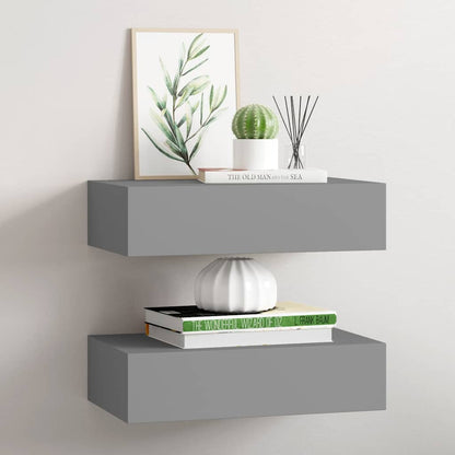 Scaffali con Cassetti da Parete 2 pz Grigi 40x23,5x10 cm MDF