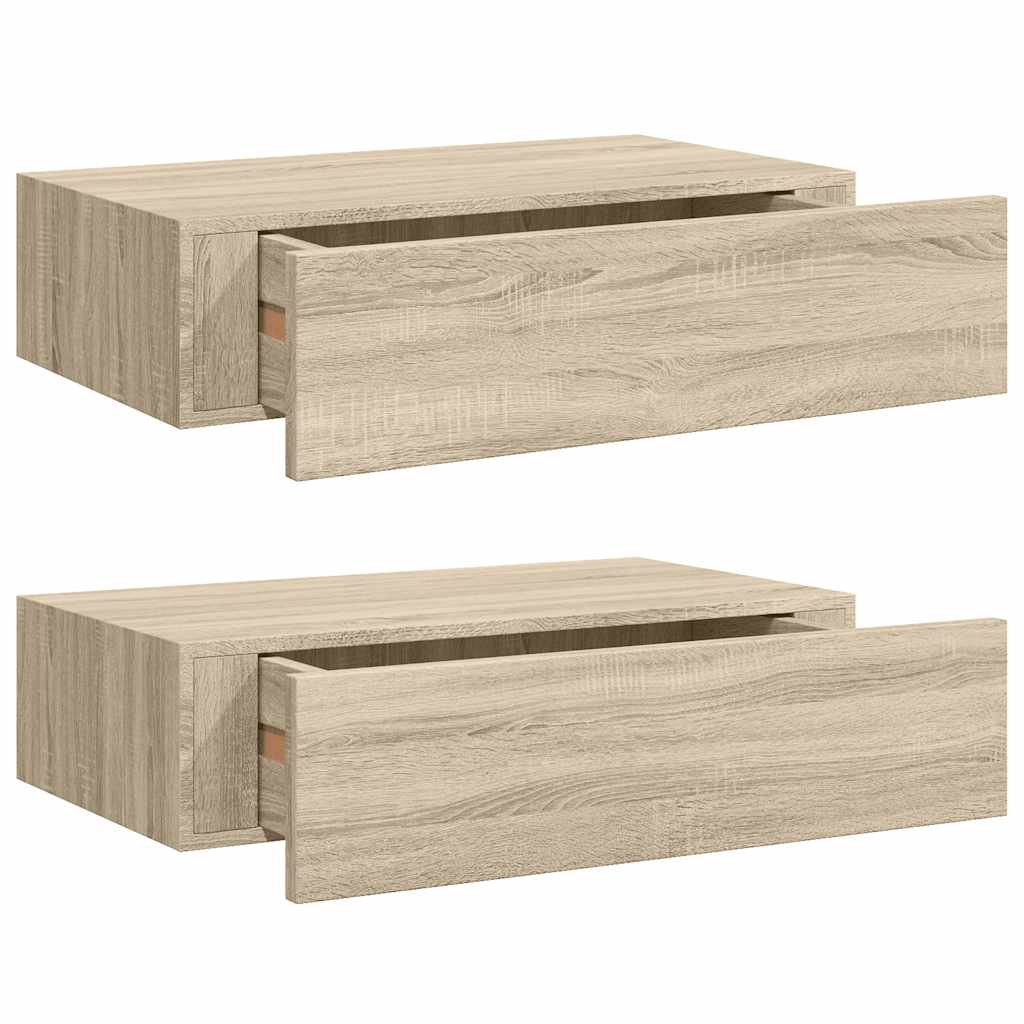 Scaffali con Cassetti da Parete 2 pz Rovere 40x23,5x10 cm MDF | homemem39