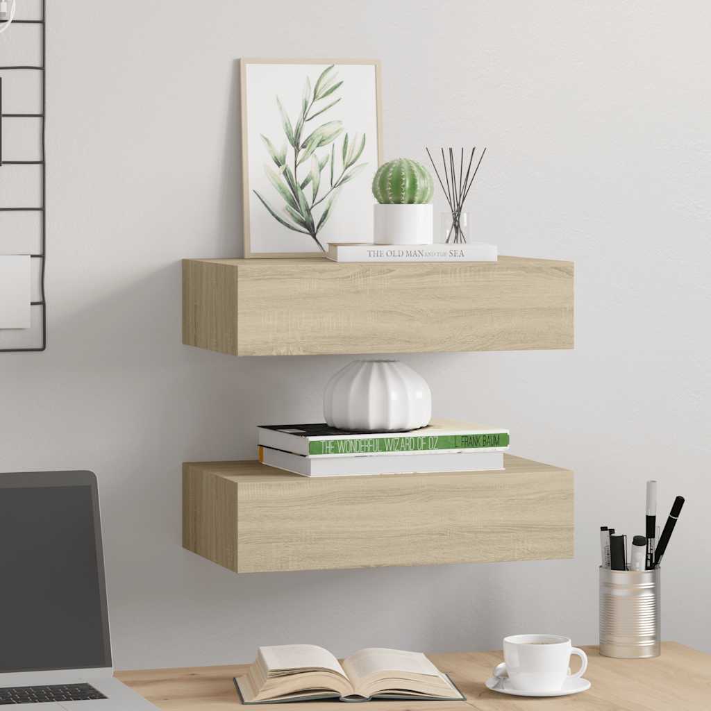 Scaffali con Cassetti da Parete 2 pz Rovere 40x23,5x10 cm MDF | homemem39