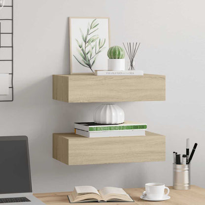 Scaffali con Cassetti da Parete 2 pz Rovere 40x23,5x10 cm MDF | homemem39