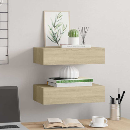Scaffali con Cassetti da Parete 2 pz Rovere MDF