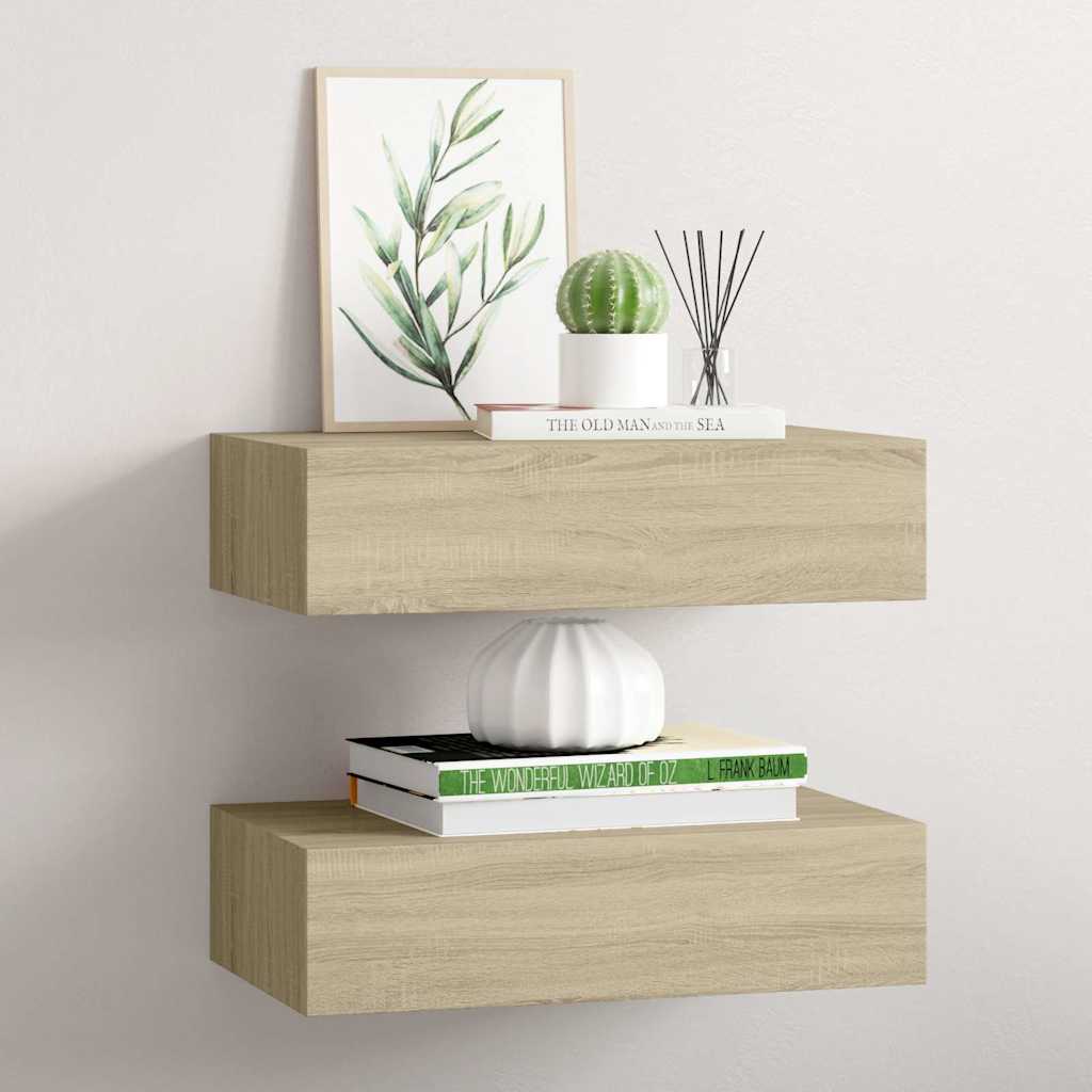 Scaffali con Cassetti da Parete 2 pz Rovere MDF