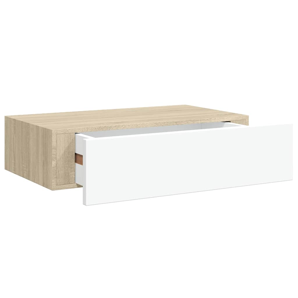 Mensola a muro con cassetti in rovere e bianco 40x23,5x10cm MDF