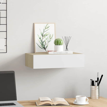 Mensola a muro con cassetti in rovere e bianco 40x23,5x10 cm MDF | homemem39