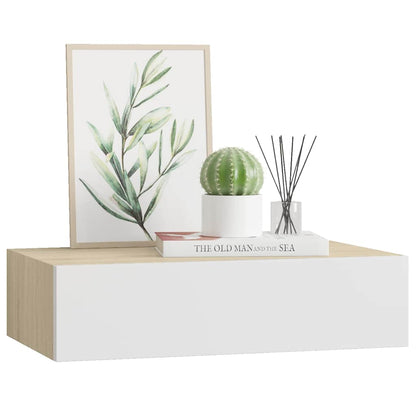 Mensola a muro con cassetti in rovere e bianco 40x23,5x10cm MDF