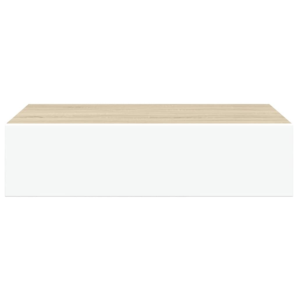 Mensola a muro con cassetti in rovere e bianco 40x23,5x10cm MDF