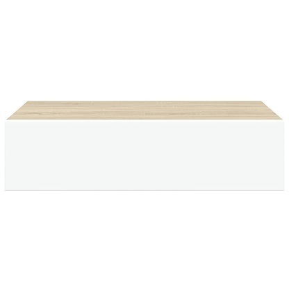 Mensola a muro con cassetti in rovere e bianco 40x23,5x10cm MDF