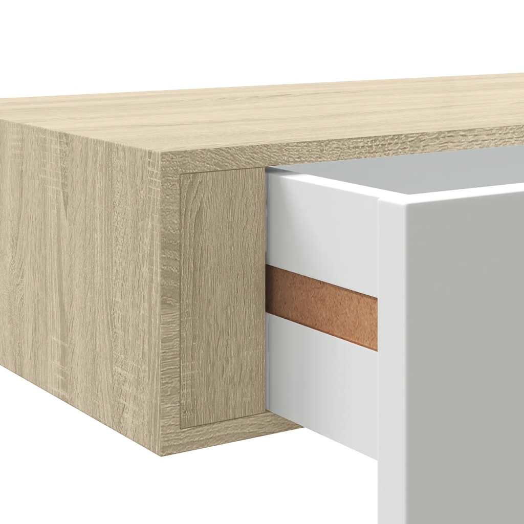 Mensola a muro con cassetti in rovere e bianco 40x23,5x10 cm MDF | homemem39