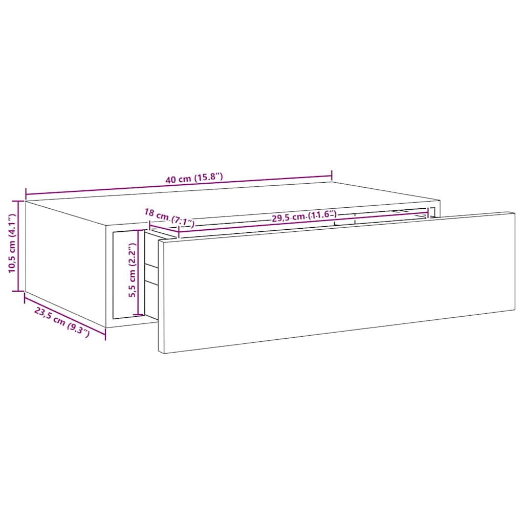 Mensola a muro con cassetti in rovere e bianco 40x23,5x10cm MDF