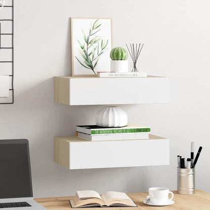 Scaffali con Cassetti 2 pz Rovere e Bianco 40x23,5x10 cm in MDF | homemem39