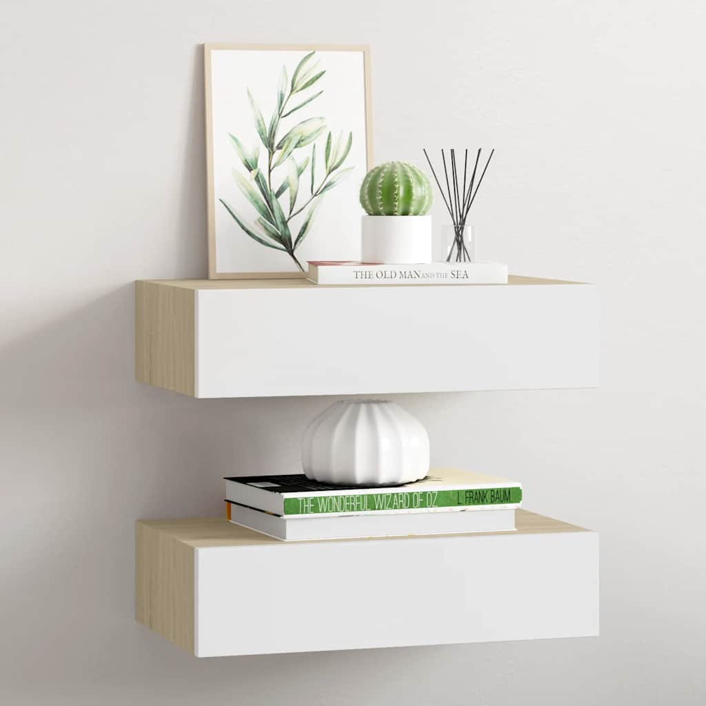 Scaffali con Cassetti 2 pz Rovere e Bianco 40x23,5x10 cm in MDF | homemem39