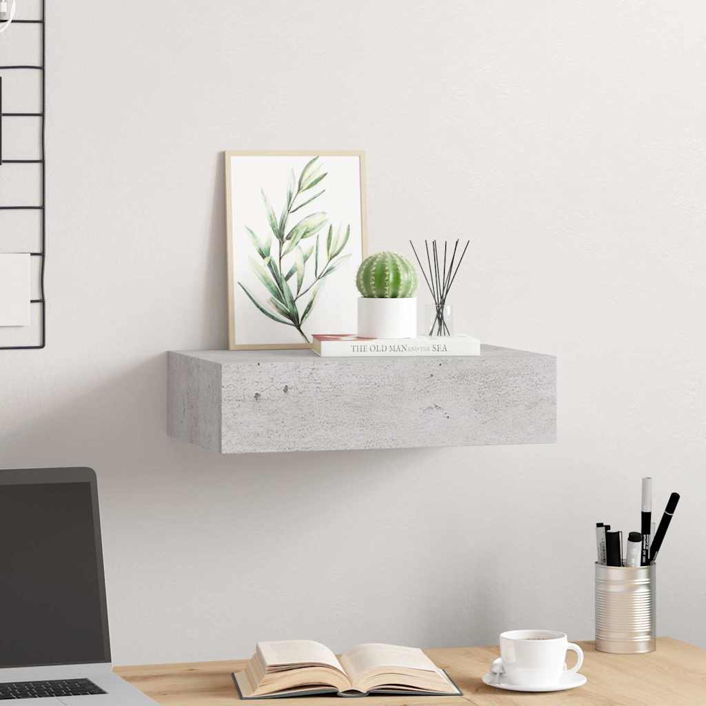 Scaffale con Cassetti da Parete Grigio Cemento 40x23,5x10cm MDF | homemem39