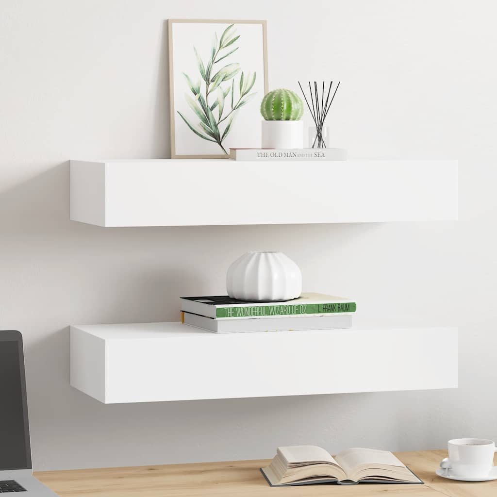 Scaffali con Cassetti da Parete 2 pz Bianchi 60x23,5x10 cm MDF | homemem39