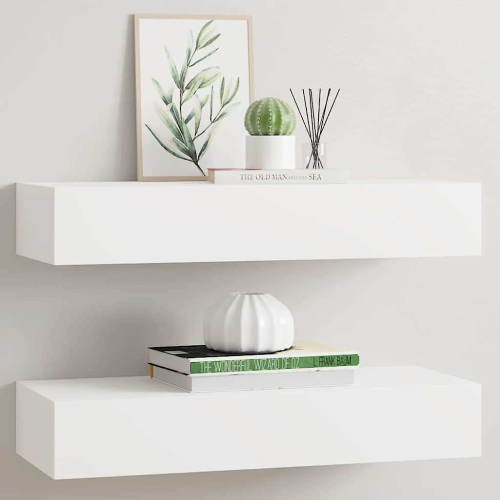 Scaffali con Cassetti da Parete 2 pz Bianchi 60x23,5x10 cm MDF | homemem39
