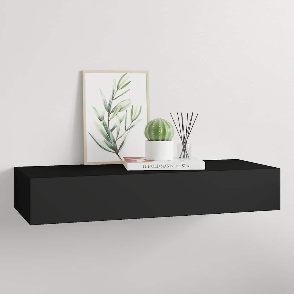 Scaffale con Cassetti da Parete Nero 60x23,5x10 cm in MDF | homemem39