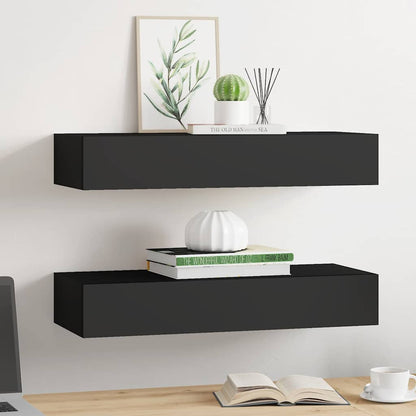 Scaffali con Cassetti da Parete 2 pz Neri 60x23,5x10 cm MDF | homemem39
