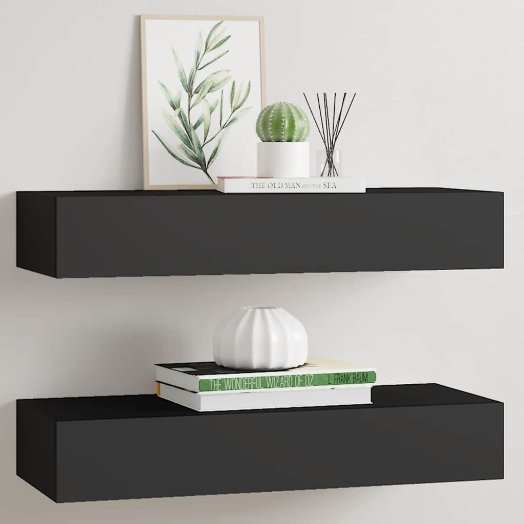 Scaffali con Cassetti da Parete 2 pz Neri 60x23,5x10 cm MDF | homemem39