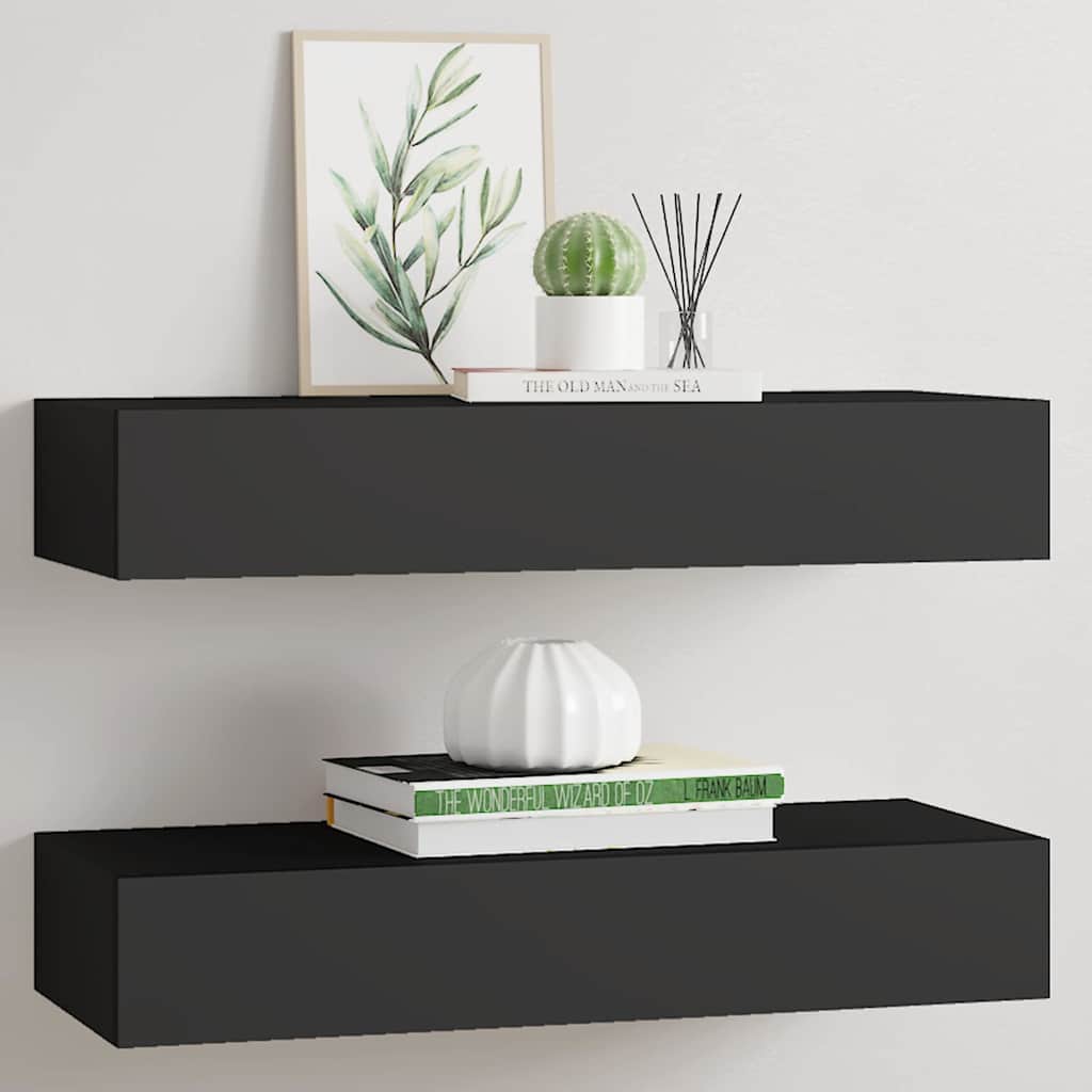 Scaffali con Cassetti da Parete 2 pz Neri 60x23,5x10 cm MDF