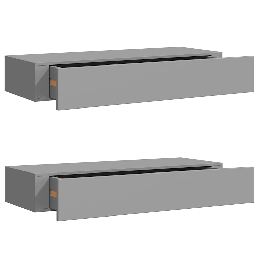 Scaffali con Cassetti da Parete 2 pz Grigi 60x23,5x10 cm MDF | homemem39