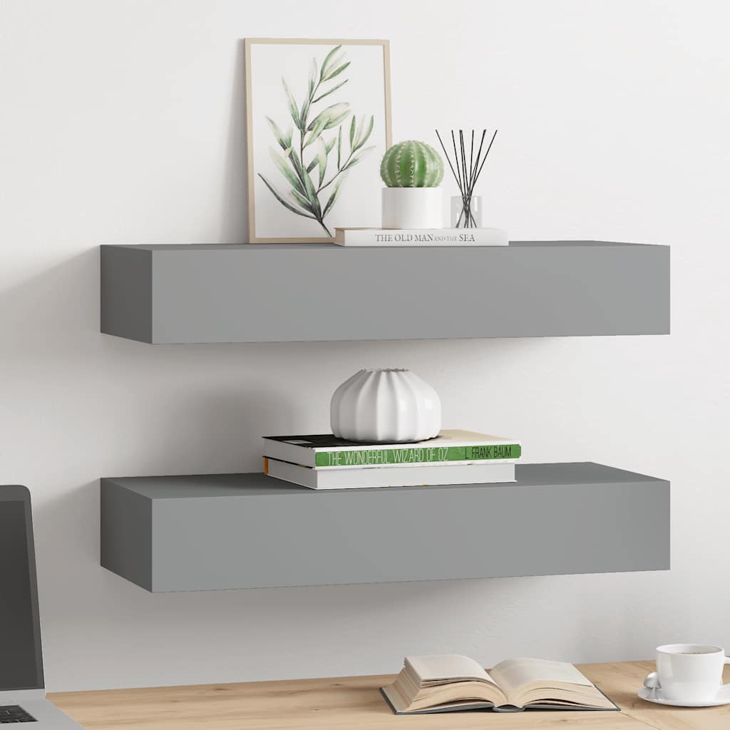 Scaffali con Cassetti da Parete 2 pz Grigi 60x23,5x10 cm MDF | homemem39
