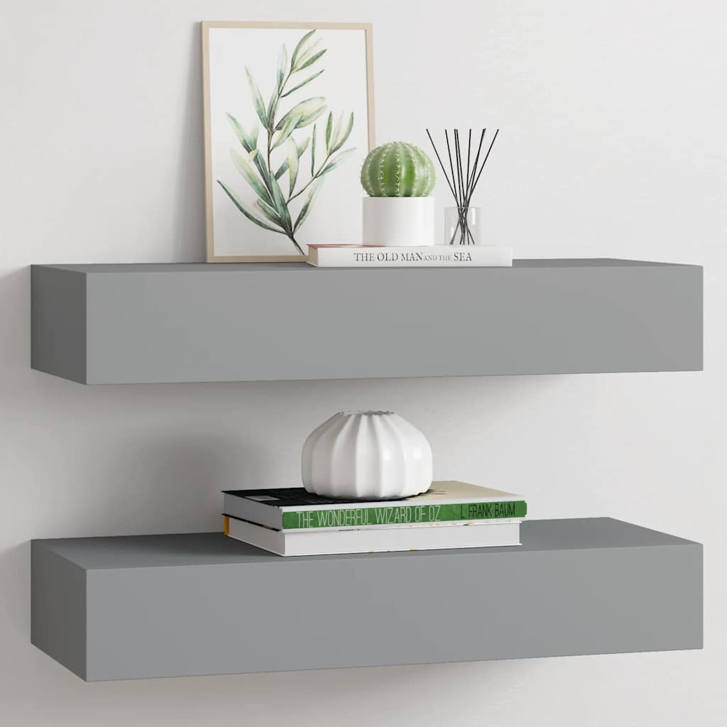 Scaffali con Cassetti da Parete 2 pz Grigi 60x23,5x10 cm MDF | homemem39