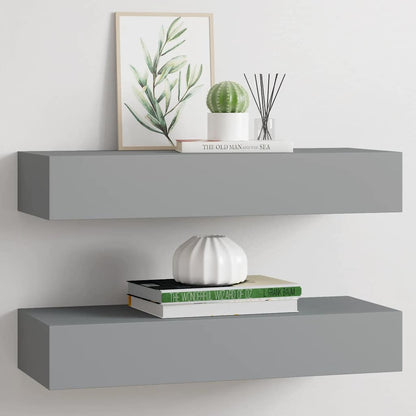 Scaffali con Cassetti da Parete 2 pz Grigi 60x23,5x10 cm MDF | homemem39