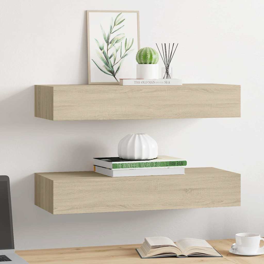 Scaffali con Cassetti da Parete 2 pz Rovere MDF