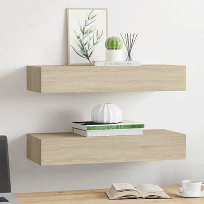 Scaffali con Cassetti da Parete 2 pz Rovere MDF