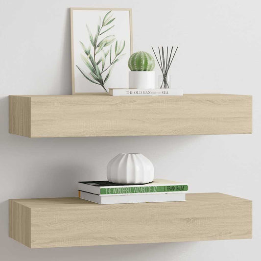 Scaffali con Cassetti da Parete 2 pz Rovere 60x23,5x10 cm MDF