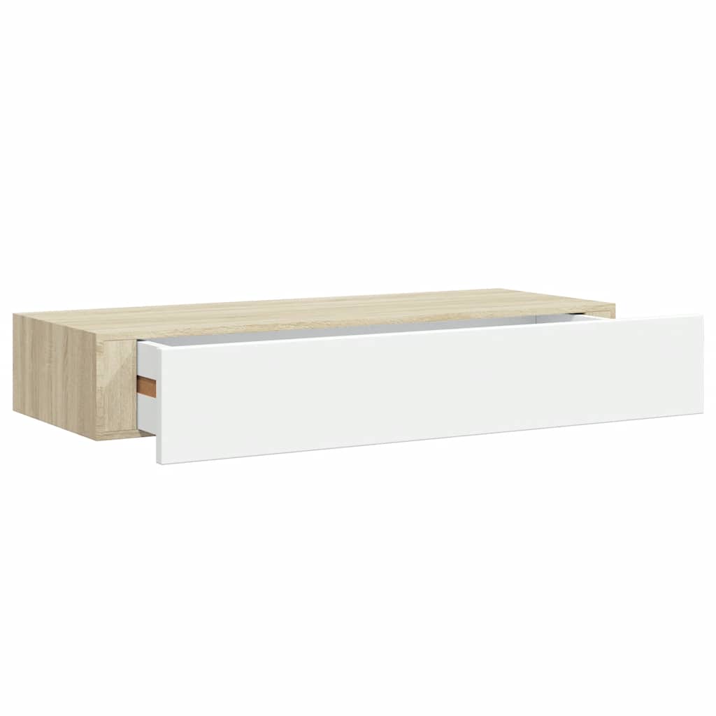 Mensola a muro con cassetti in rovere e bianco 60x23,5x10 cm MDF