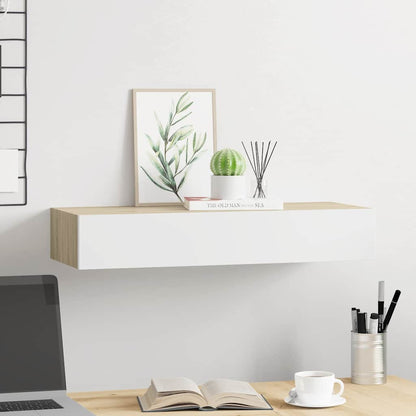 Mensola a muro con cassetti in rovere e bianco 60x23,5x10cm MDF