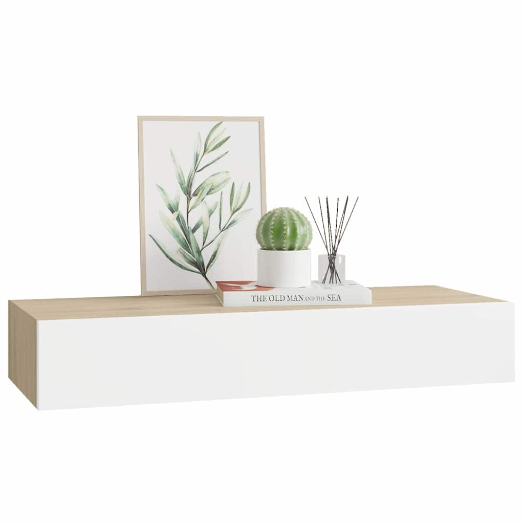Mensola a muro con cassetti in rovere e bianco 60x23,5x10 cm MDF