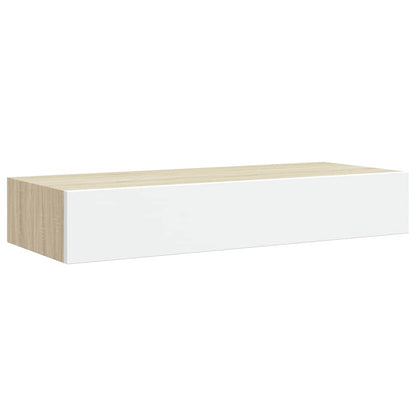 Mensola a muro con cassetti in rovere e bianco 60x23,5x10 cm MDF