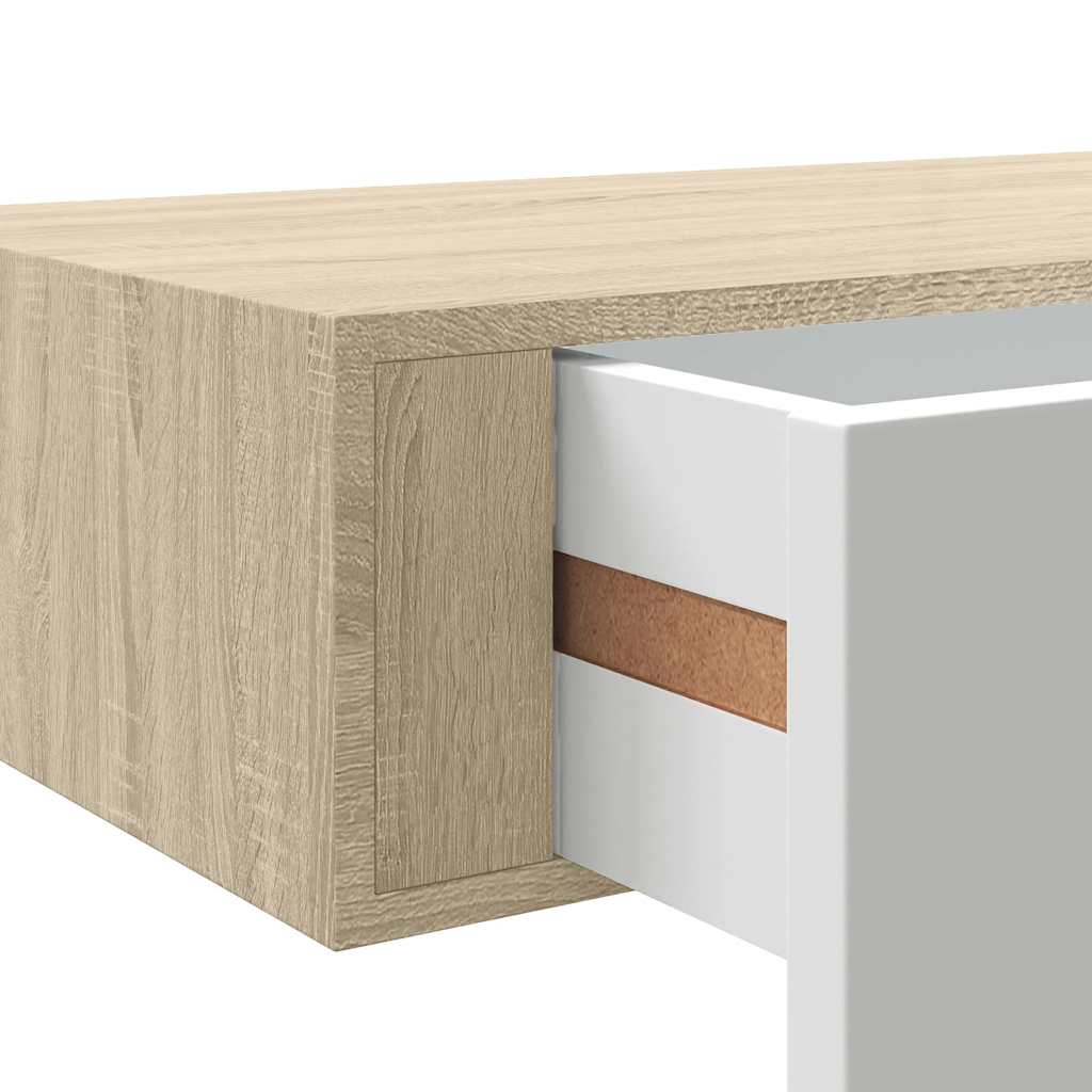 Mensola a muro con cassetti in rovere e bianco 60x23,5x10 cm MDF