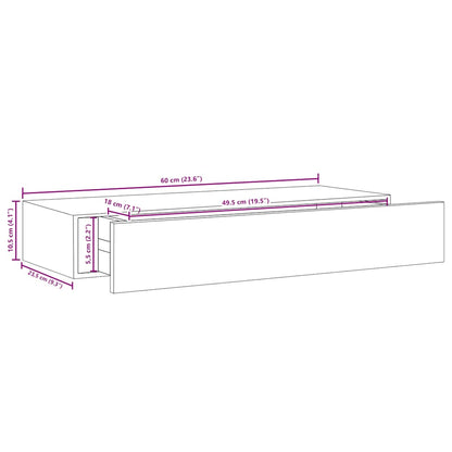 Mensola a muro con cassetti in rovere e bianco 60x23,5x10 cm MDF