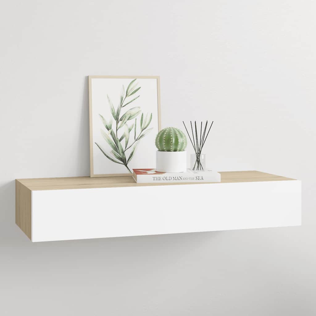 Mensola a muro con cassetti in rovere e bianco 60x23,5x10 cm MDF