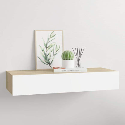 Mensola a muro con cassetti in rovere e bianco 60x23,5x10cm MDF