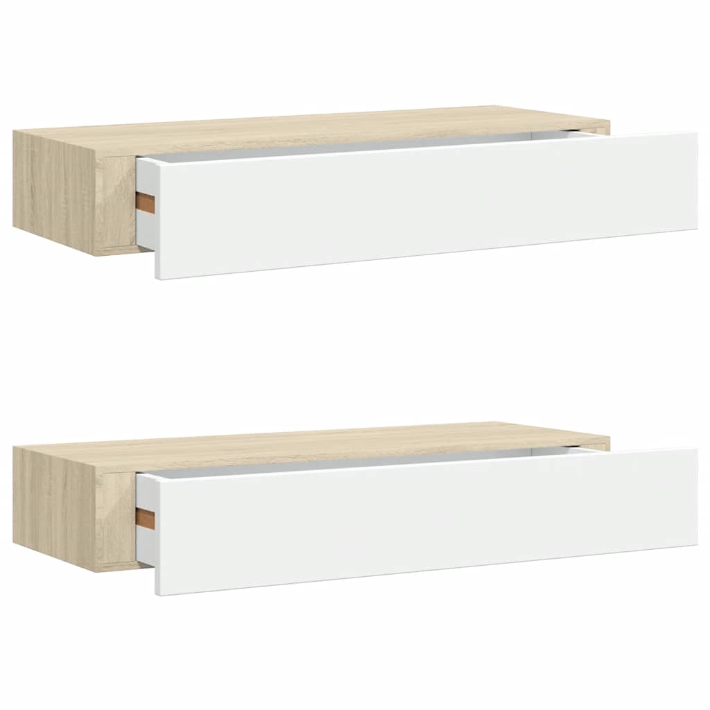 Scaffali a muro con cassetti 2 pz rovere e bianco 60x23,5x10 cm MDF | homemem39