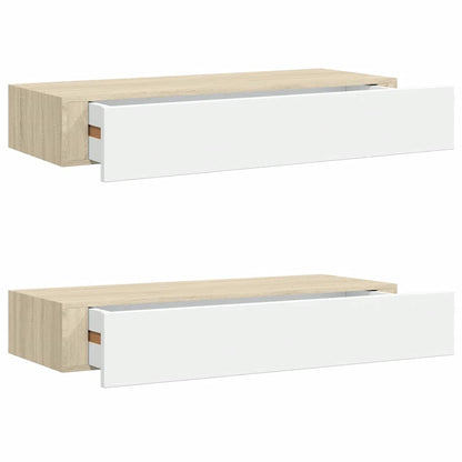 Scaffali a muro con cassetti 2 pz rovere e bianco 60x23,5x10 cm MDF | homemem39