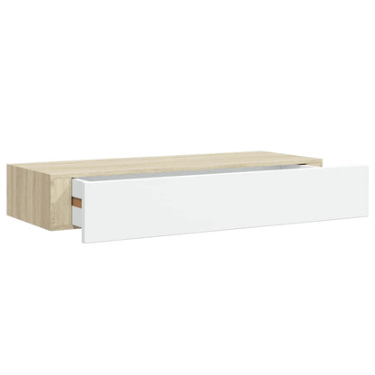 Scaffali a muro con cassetti 2 pz rovere e bianco 60x23,5x10 cm MDF | homemem39