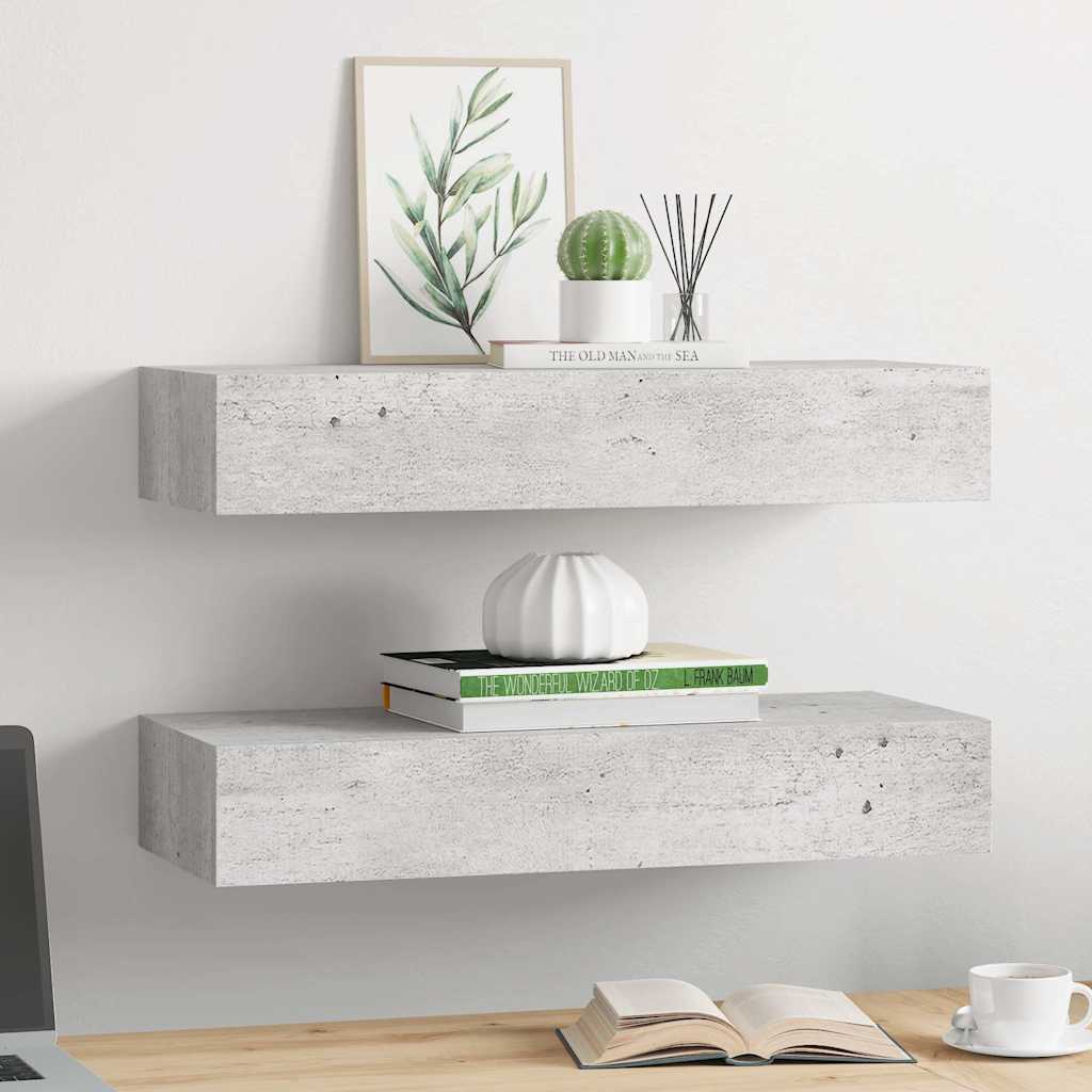 Scaffali con Cassetti 2 pz Grigio Cemento 60x23,5x10 cm in MDF