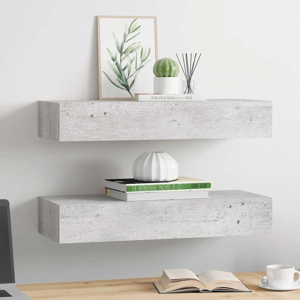 Scaffali con Cassetti 2 pz Grigio Cemento 60x23,5x10 cm in MDF