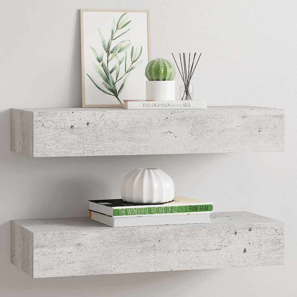 Scaffali con Cassetti 2 pz Grigio Cemento 60x23,5x10 cm in MDF