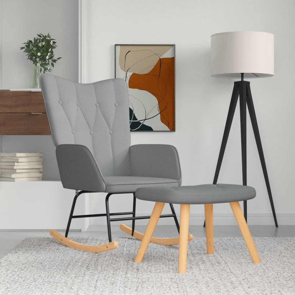 Rocking Armchair with Footrest in Light Gray Fabric