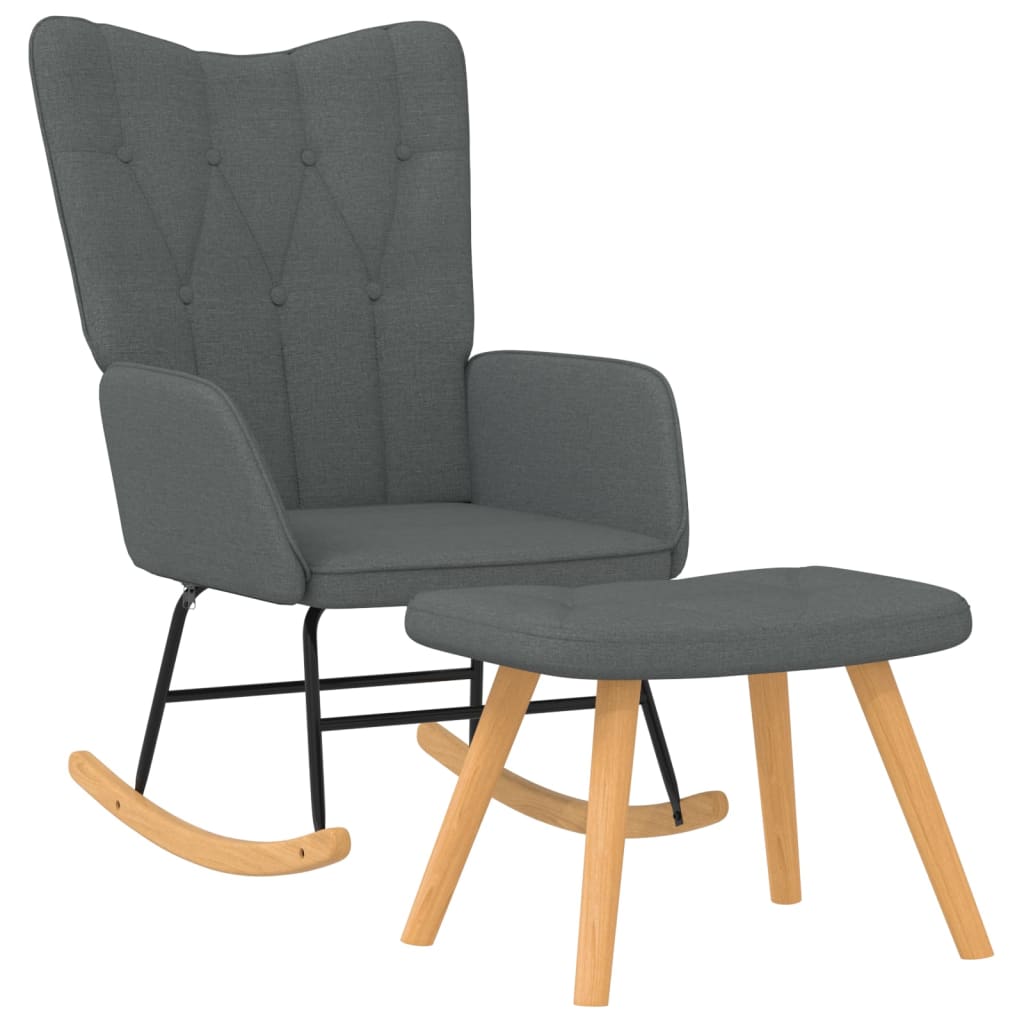 Rocking Armchair with Footrest in Dark Gray Fabric