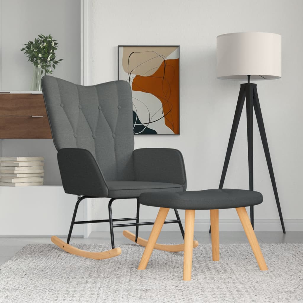 Rocking Armchair with Footrest in Dark Gray Fabric