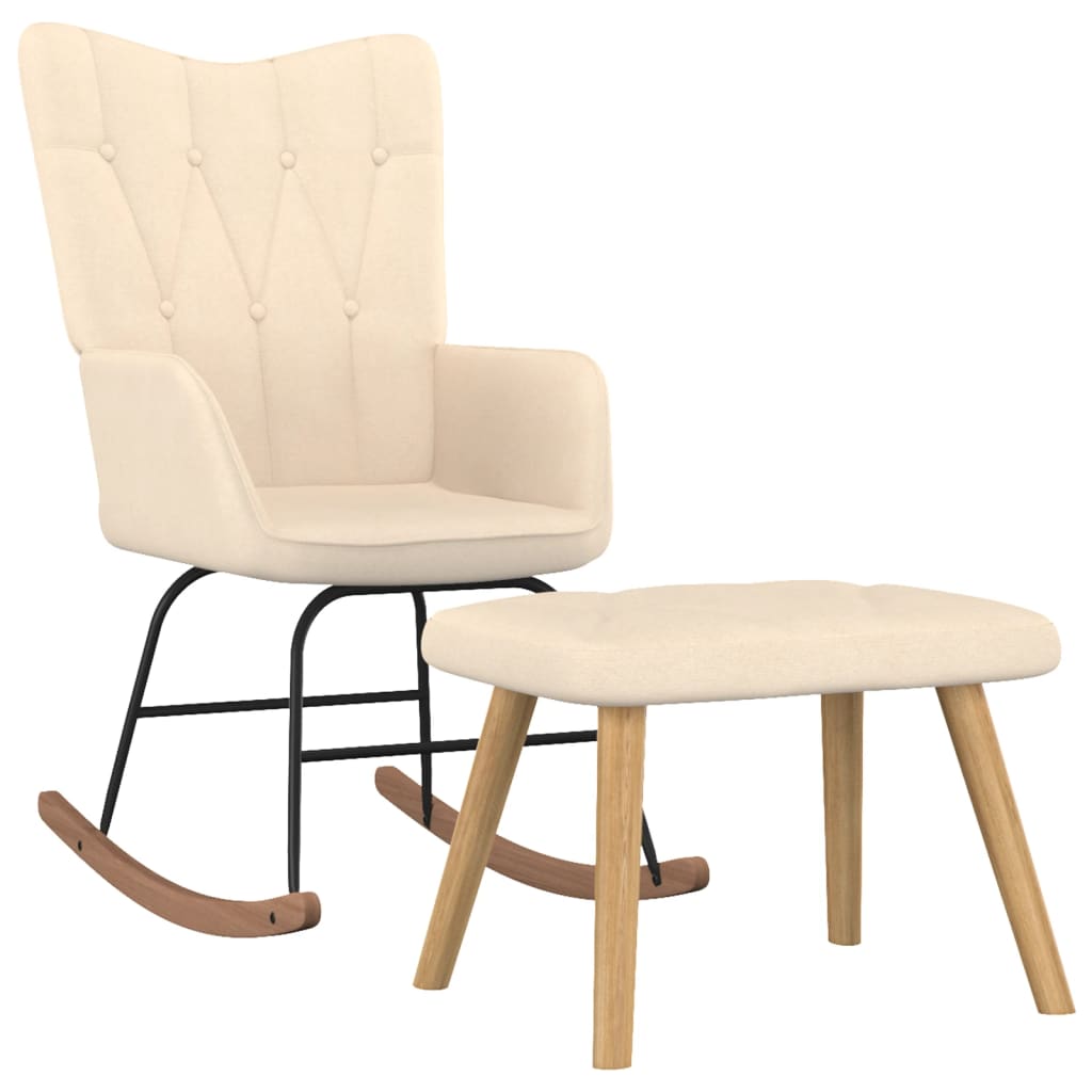 Rocking Armchair with Footrest in Cream Fabric