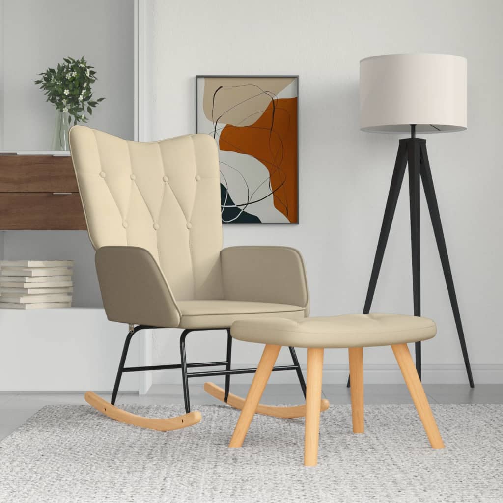 Rocking Armchair with Footrest in Cream Fabric