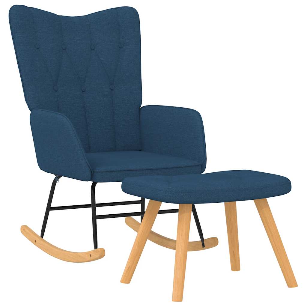 Poltrona a Dondolo con Poggiapiedi Blu in Tessuto - homemem39