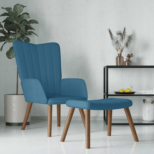 Poltrona Relax con Poggiapiedi Blu in Velluto | homemem39